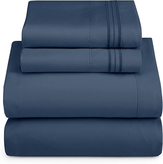 Alpine Swiss 4 Piece Microfiber Bed Sheet Set King Super Soft Hotel Luxury  Bedding Pillowcases Sheets 16 inch Deep Pocket Blue